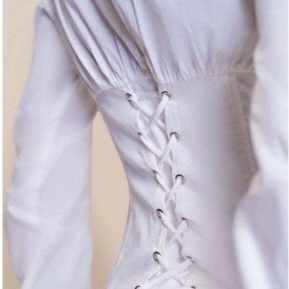 Danielle Guizio Tailored Corset Long Sleeve White Small - Picture 3 of 13